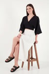 Pamuklu Regular Fit Bağlamalı Crop Kadın Kimono 668YL2783 SİYAH