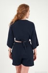 Pamuklu Regular Fit Bağlamalı Crop Kadın Kimono 668YL2783 LACİVERT