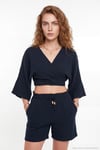 Pamuklu Regular Fit Bağlamalı Crop Kadın Kimono 668YL2783 LACİVERT