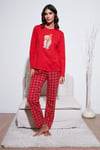 Pamuklu Regular Fit Baskılı Bisiklet Yaka Kadın Pijama Takımı 65723313 KIRMIZI