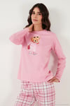 Pamuklu Regular Fit Baskılı Bisiklet Yaka Kadın Pijama Takımı 65723314 PEMBE
