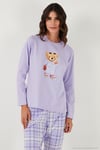 Pamuklu Regular Fit Baskılı Bisiklet Yaka Kadın Pijama Takımı 65723314 LİLA