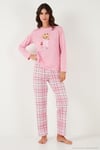 Pamuklu Regular Fit Baskılı Bisiklet Yaka Kadın Pijama Takımı 65723314 PEMBE