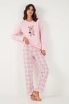 Pamuklu Regular Fit Baskılı Bisiklet Yaka Kadın Pijama Takımı 65723313 PUDRA