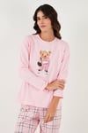 Pamuklu Regular Fit Baskılı Bisiklet Yaka Kadın Pijama Takımı 65723313 PUDRA