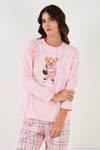 Pamuklu Regular Fit Baskılı Bisiklet Yaka Kadın Pijama Takımı 65723313 PUDRA