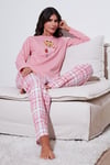 Pamuklu Regular Fit Baskılı Bisiklet Yaka Kadın Pijama Takımı 65723314 PEMBE