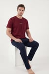Pamuklu Regular Fit Baskılı Erkek Pijama Takımı 6096160 BORDO
