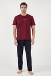 Pamuklu Regular Fit Baskılı Erkek Pijama Takımı 6096160 BORDO