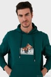 Pamuklu Regular Fit Baskılı Kanguru Cepli Kapüşonlu Erkek Sweat 6141004B PETROL