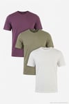 Pamuklu Regular Fit Bisiklet Yaka 3'lü Paket Erkek T Shirt 59020204S3 Mürdüm-Vizon Yeşili-Ekru