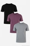 Pamuklu Regular Fit Bisiklet Yaka 3'lü Paket Erkek T Shirt 59020204S3 Siyah-Mürdüm-Açık Gri