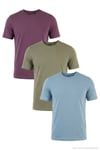 Pamuklu Regular Fit Bisiklet Yaka 3'lü Paket Erkek T Shirt 59020204S3 Mürdüm-Vizon Yeşili-Mavi