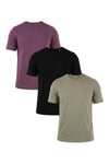 Pamuklu Regular Fit Bisiklet Yaka 3'lü Paket Erkek T Shirt 59020204S3 Siyah-Mürdüm-Vizon Yeşili