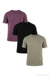 Pamuklu Regular Fit Bisiklet Yaka 3'lü Paket Erkek T Shirt 59020204S3 Siyah-Mürdüm-Vizon Yeşili