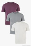 Pamuklu Regular Fit Bisiklet Yaka 3'lü Paket Erkek T Shirt 59020204S3 Mürdüm-Açık Gri-Ekru