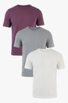 Pamuklu Regular Fit Bisiklet Yaka 3'lü Paket Erkek T Shirt 59020204S3 Mürdüm-Açık Gri-Ekru