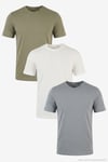 Pamuklu Regular Fit Bisiklet Yaka 3'lü Paket Erkek T Shirt 59020204S3 Vizon Yeşili-Açık Gri-Ekru