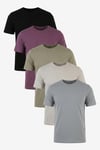 Pamuklu Regular Fit Bisiklet Yaka 5'li Paket Erkek T Shirt 59020204S5 Siyah-Mürdüm-Vizon Yeşili-Kül-Açık Gri