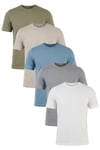 Pamuklu Regular Fit Bisiklet Yaka 5'li Paket Erkek T Shirt 59020204S5 Vizon Yeşili-Kül-Mavi-Açık Gri-Ekru