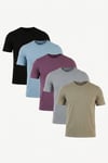 Pamuklu Regular Fit Bisiklet Yaka 5'li Paket Erkek T Shirt 59020204S5 Siyah-Mürdüm-Vizon Yeşili-Mavi-Açık Gri