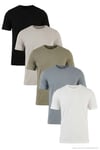Pamuklu Regular Fit Bisiklet Yaka 5'li Paket Erkek T Shirt 59020204S5 Siyah-Vizon Yeşili-Kül-Açık Gri-Ekru