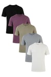 Pamuklu Regular Fit Bisiklet Yaka 5'li Paket Erkek T Shirt 59020204S5 Siyah-Mürdüm-Vizon Yeşili-Açık Gri-Ekru