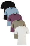 Pamuklu Regular Fit Bisiklet Yaka 5'li Paket Erkek T Shirt 59020204S5 Siyah-Mürdüm-Vizon Yeşili-Mavi-Ekru