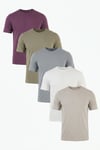 Pamuklu Regular Fit Bisiklet Yaka 5'li Paket Erkek T Shirt 59020204S5 Mürdüm-Vizon Yeşili-Kül-Açık Gri-Ekru
