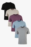 Pamuklu Regular Fit Bisiklet Yaka 5'li Paket Erkek T Shirt 59020204S5 Siyah-Mürdüm-Kül-Mavi-Açık Gri
