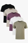 Pamuklu Regular Fit Bisiklet Yaka 5'li Paket Erkek T Shirt 59020204S5 Siyah-Mürdüm-Vizon Yeşili-Kül-Ekru