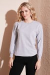 Pamuklu Regular Fit Bisiklet Yaka Basic Kadın Sweat 5863569 GRİ MELANJ