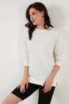 Pamuklu Regular Fit Bisiklet Yaka Basic Kadın Sweat 5863569 EKRU