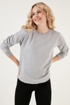Pamuklu Regular Fit Bisiklet Yaka Basic Kadın Sweat 5863569 GRİ MELANJ