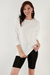Pamuklu Regular Fit Bisiklet Yaka Basic Kadın Sweat 5863569 EKRU