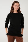 Pamuklu Regular Fit Bisiklet Yaka Basic Kadın Sweat 5863569 SİYAH
