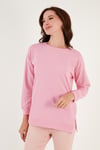 Pamuklu Regular Fit Bisiklet Yaka Basic Kadın Sweat 5863569 Şeker Pembe