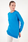 Pamuklu Regular Fit Bisiklet Yaka Basic Kadın Sweat 5863569 TURKUAZ
