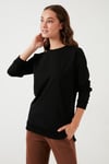 Pamuklu Regular Fit Bisiklet Yaka Basic Kadın Sweat 5863569 SİYAH