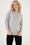 Pamuklu Regular Fit Bisiklet Yaka Basic Kadın Sweat 5863569 GRİ MELANJ