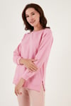 Pamuklu Regular Fit Bisiklet Yaka Basic Kadın Sweat 5863569 Şeker Pembe