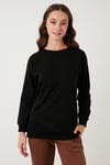 Pamuklu Regular Fit Bisiklet Yaka Basic Kadın Sweat 5863569 SİYAH
