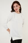 Pamuklu Regular Fit Bisiklet Yaka Basic Kadın Sweat 5863569 EKRU
