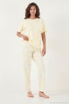 Pamuklu Regular Fit Bisiklet Yaka Cep Detaylı Kadın Pijama Takımı 6091325 SARI