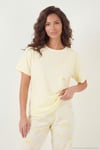 Pamuklu Regular Fit Bisiklet Yaka Cep Detaylı Kadın Pijama Takımı 6091325 SARI