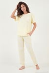 Pamuklu Regular Fit Bisiklet Yaka Cep Detaylı Kadın Pijama Takımı 6091325 SARI