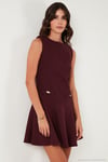 Pamuklu Regular Fit Bisiklet Yaka Düğme Detaylı A Kesim Mini Abiye Kadın Elbise 6525687 BORDO