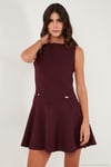 Pamuklu Regular Fit Bisiklet Yaka Düğme Detaylı A Kesim Mini Abiye Kadın Elbise 6525687 BORDO