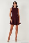 Pamuklu Regular Fit Bisiklet Yaka Düğme Detaylı A Kesim Mini Abiye Kadın Elbise 6525687 BORDO