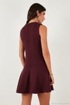 Pamuklu Regular Fit Bisiklet Yaka Düğme Detaylı A Kesim Mini Abiye Kadın Elbise 6525687 BORDO